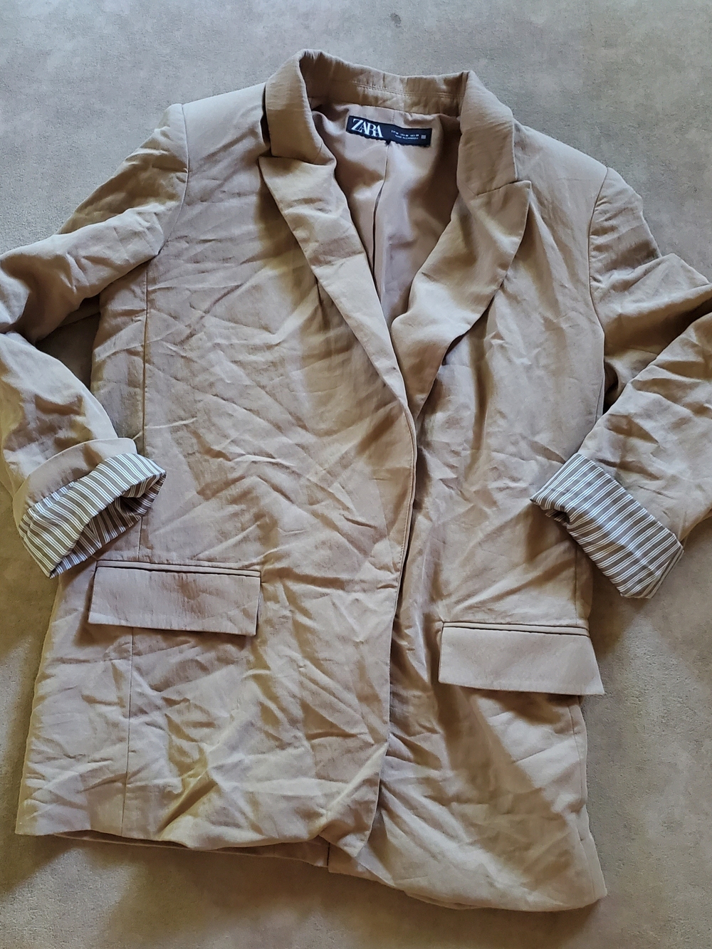 ZARA Beige/Tan Relaxed Blazer with Rolled Cuffs